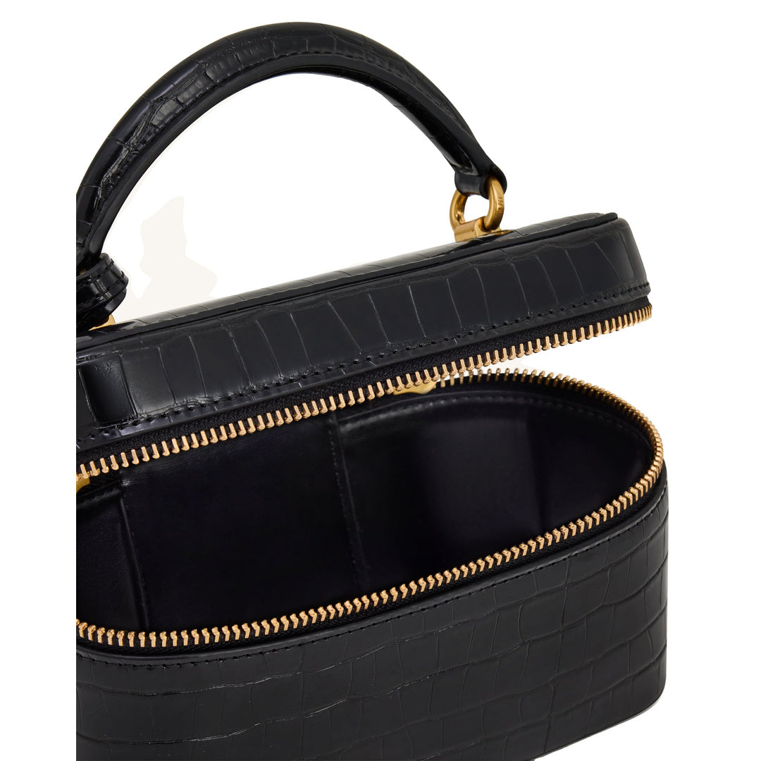 JW PEI Cleo Box Shape Top Handle Bag - Black Croc
