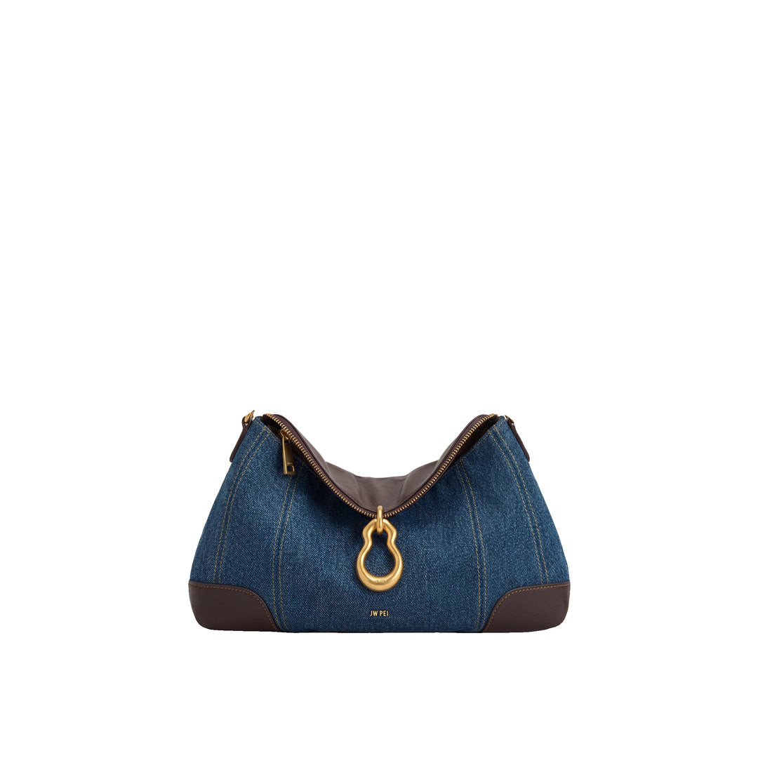JW PEI Jayla Metal Pendant Embellished Shoulder Bag - Blue Denim