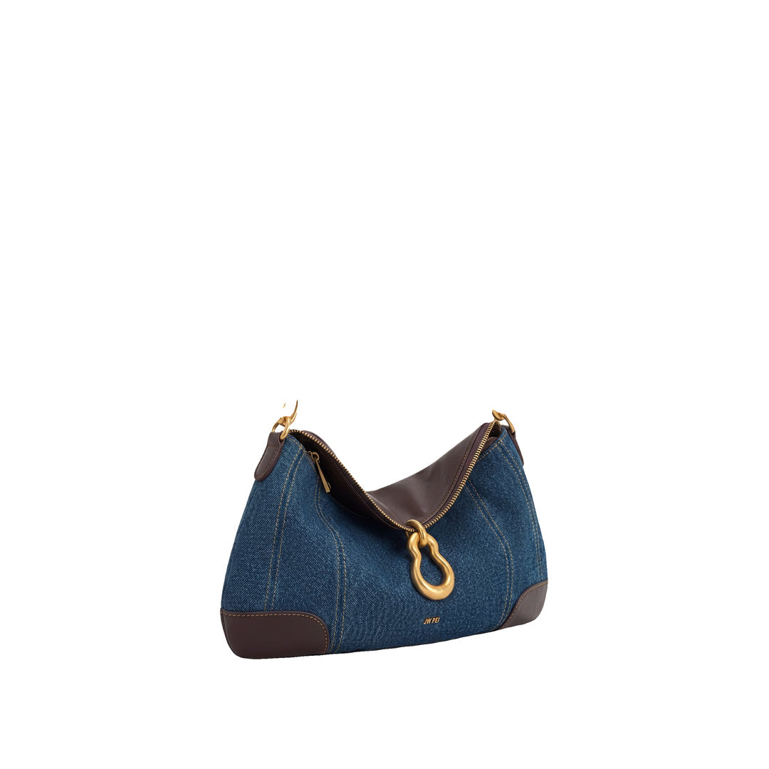JW PEI Jayla Metal Pendant Embellished Shoulder Bag - Blue Denim