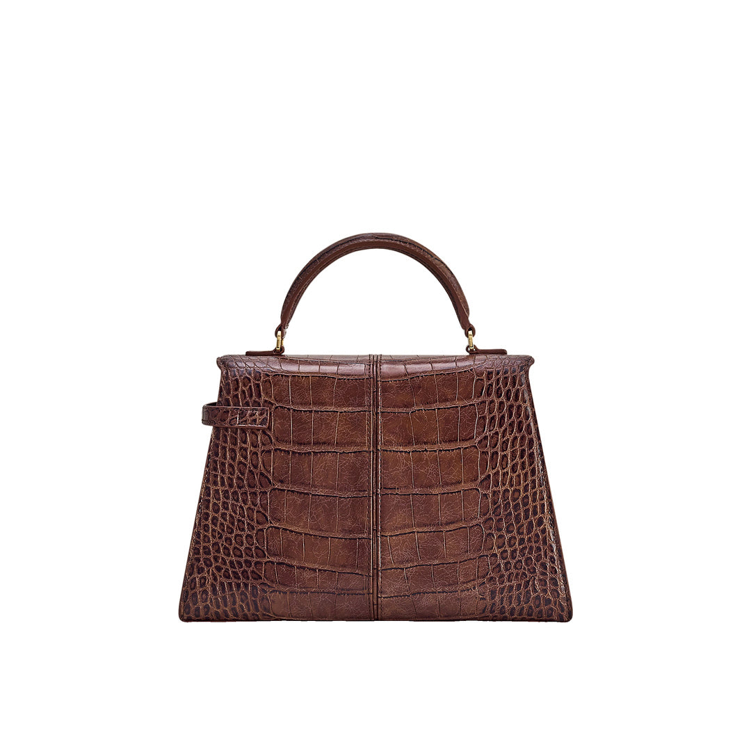 JW PEI Elise Large Croc-Embossed Top Handle Bag - Chestnut Brown