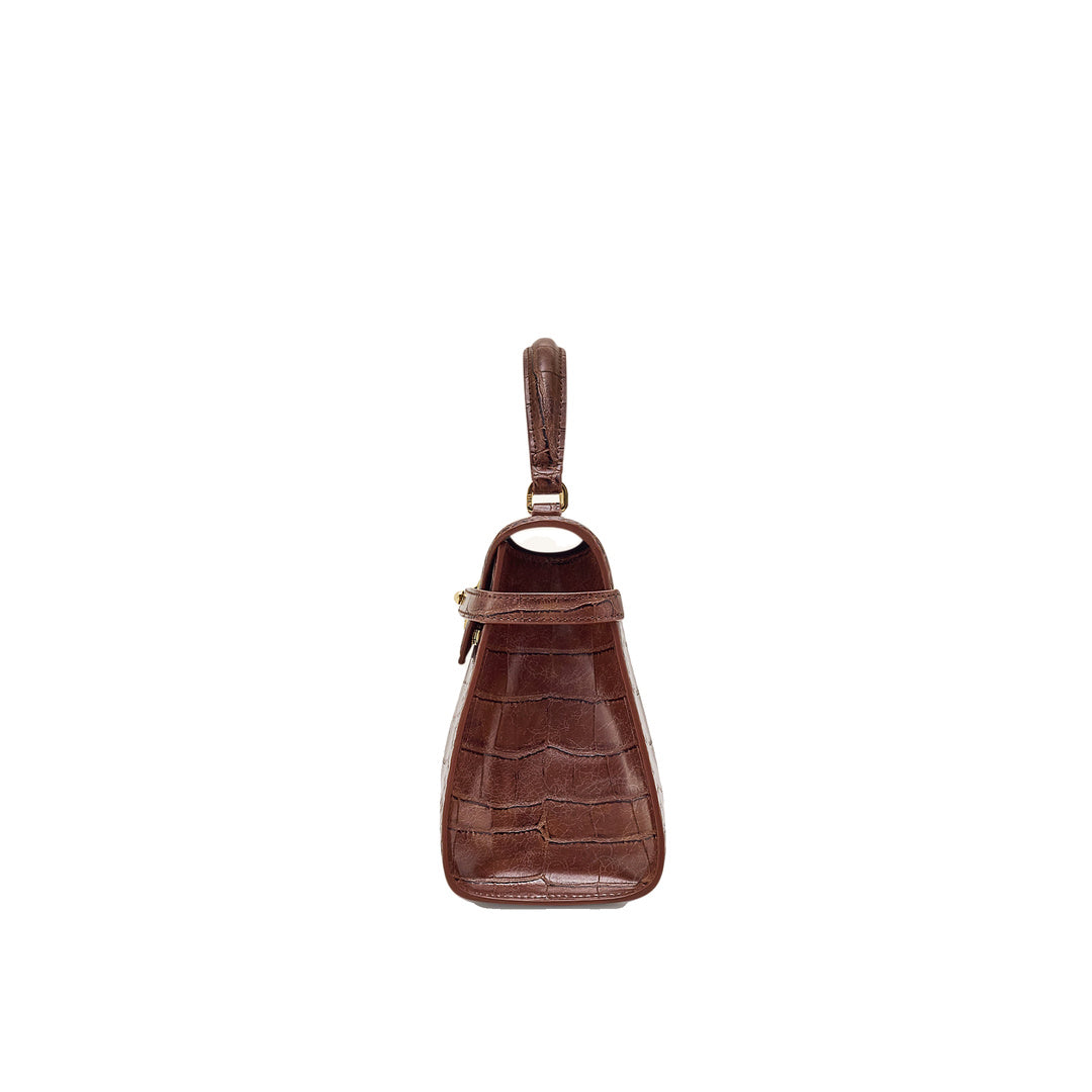 JW PEI Elise Large Croc-Embossed Top Handle Bag - Chestnut Brown