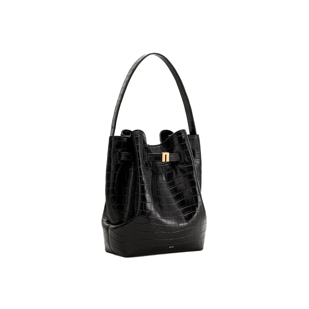 JW PEI Clara Lock Accent Bucket Shoulder Bag - Black Croc