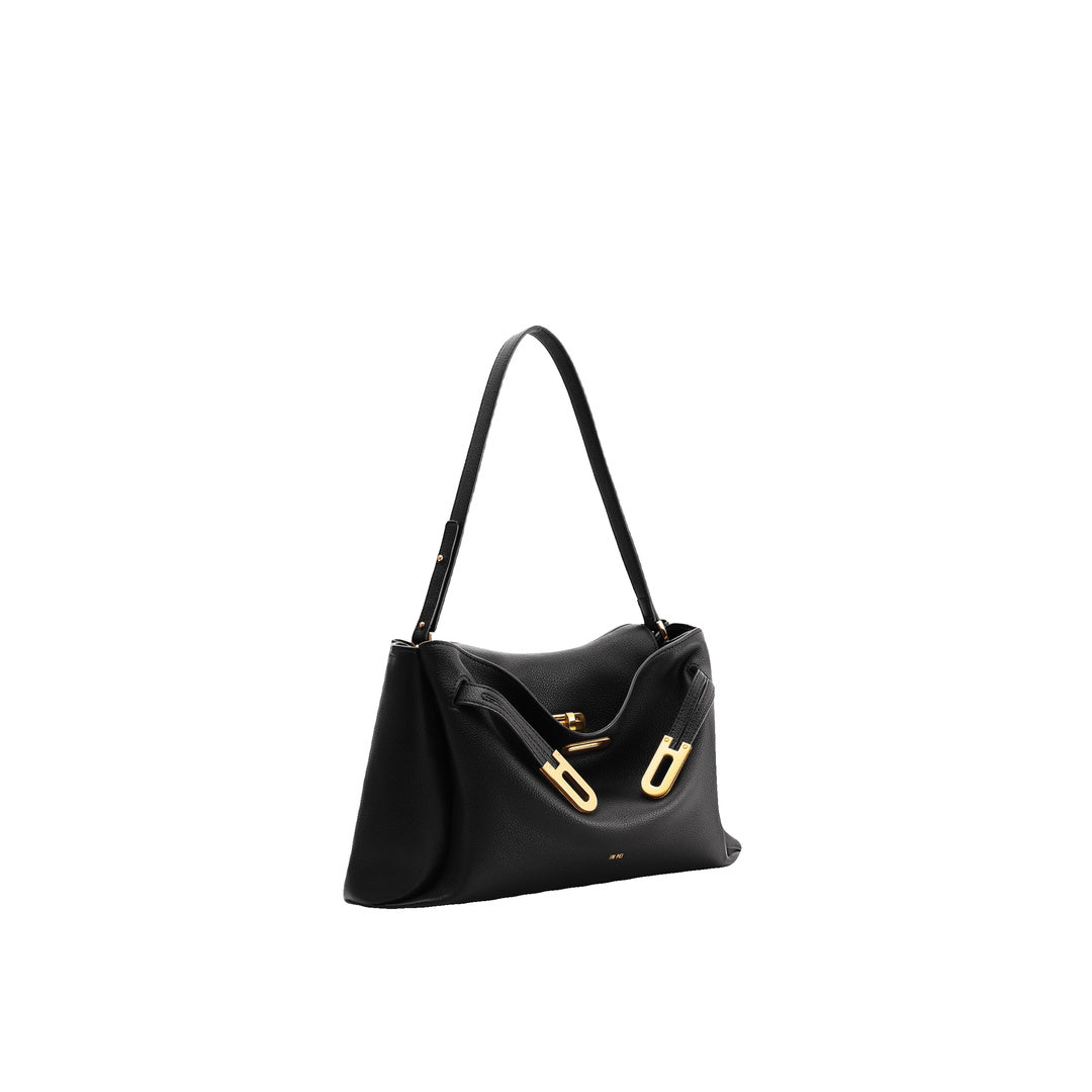 JW PEI Rhea Pebbled Double Buckle Shoulder Bag - Black