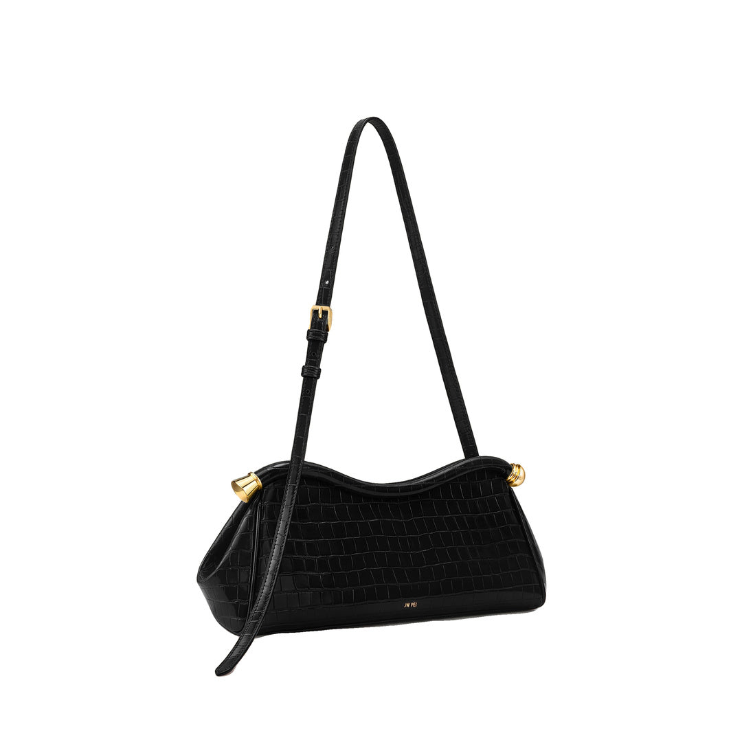 JW PEI Naomi Curved Shoulder Bag - Black Croc