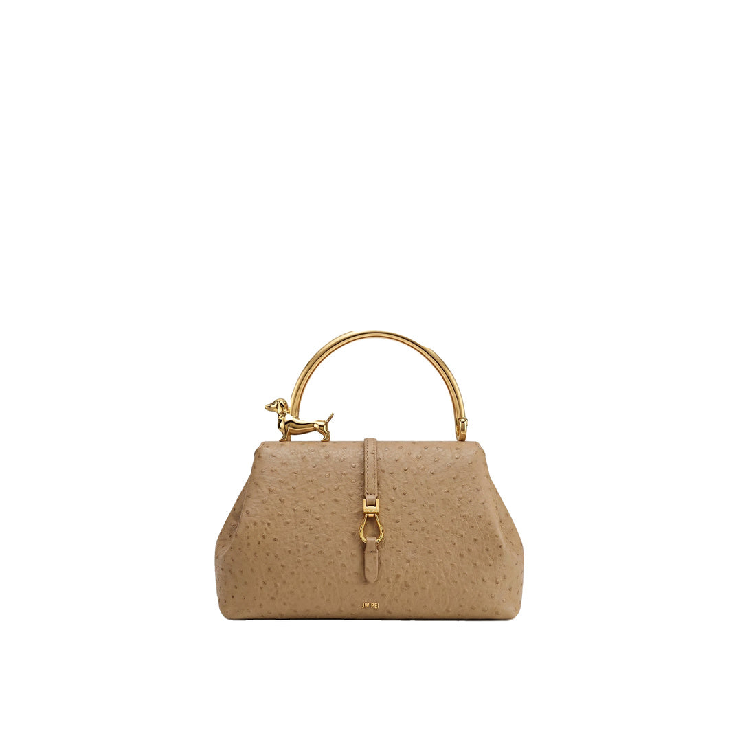 JW PEI Bruna Dachshund Metal Handle Top Handle Bag - Khaki Brown