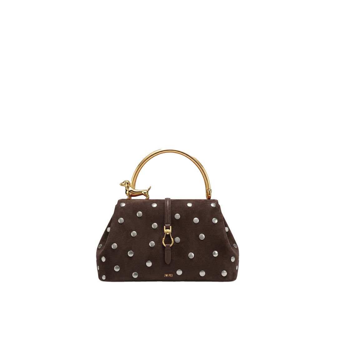 JW PEI Bruna Faux Suede Studded Dachshund Metal Top Handle Bag - Brown