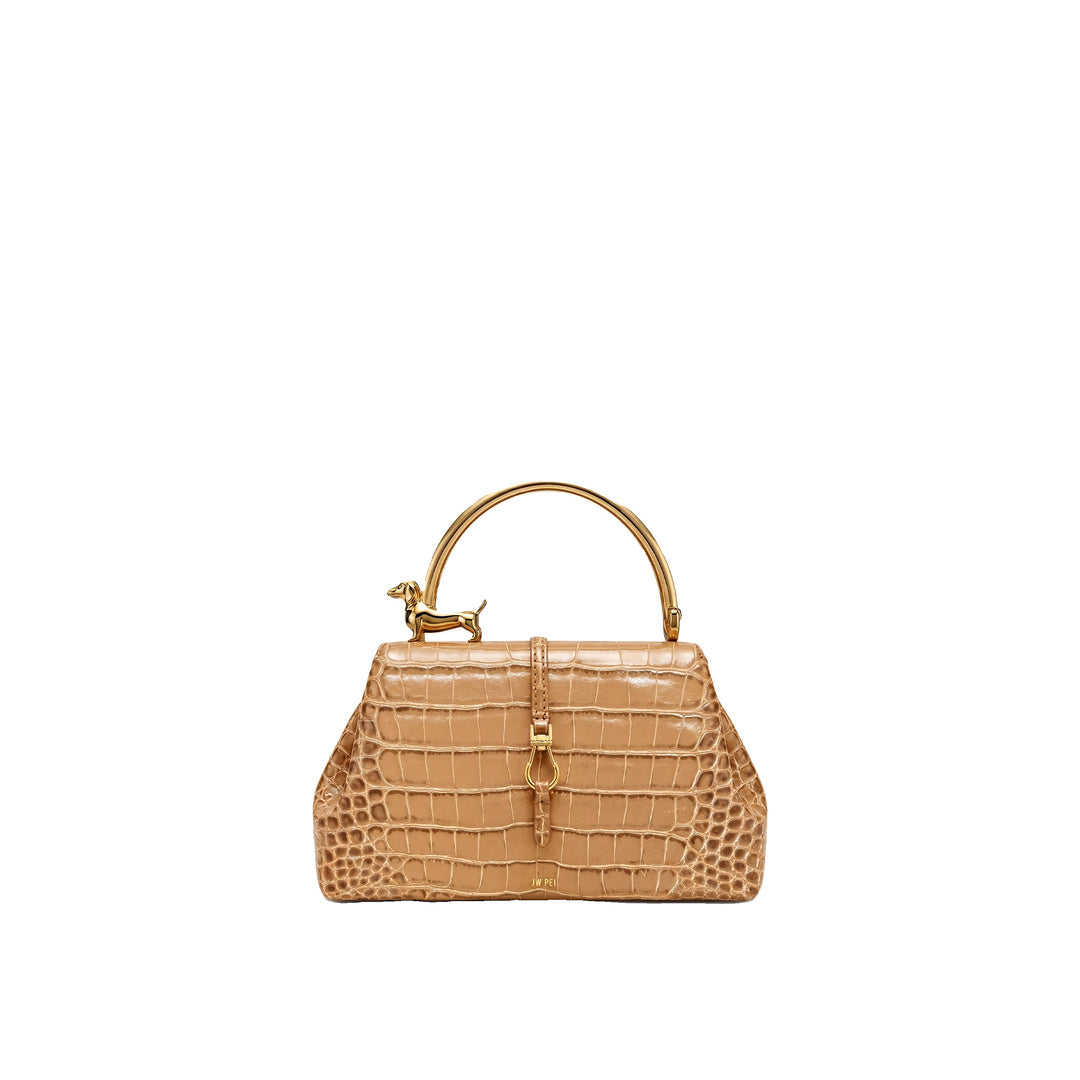 JW PEI Bruna Dachshund Metal Handle Top Handle Bag - Brown Croc