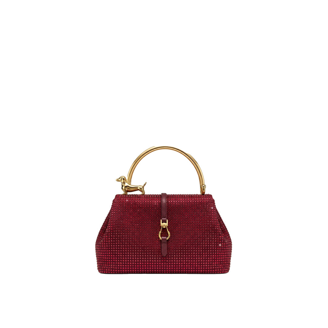 JW PEI Bruna Artificial Crystal Dachshund Metal Handle Top Handle Bag - Red