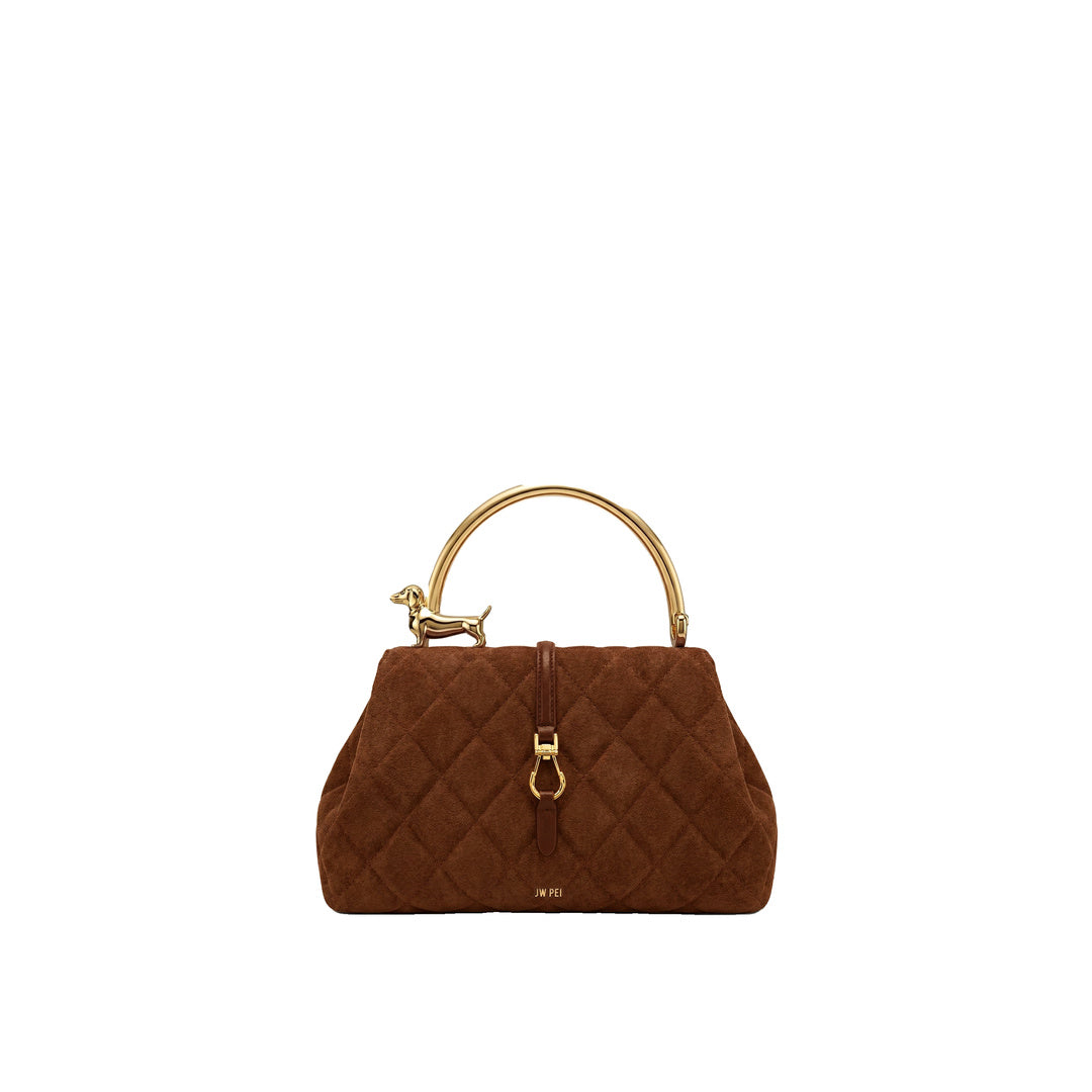 JW PEI Bruna Faux Suede Quilting Dachshund Metal Top Handle Bag - Dirty Orange