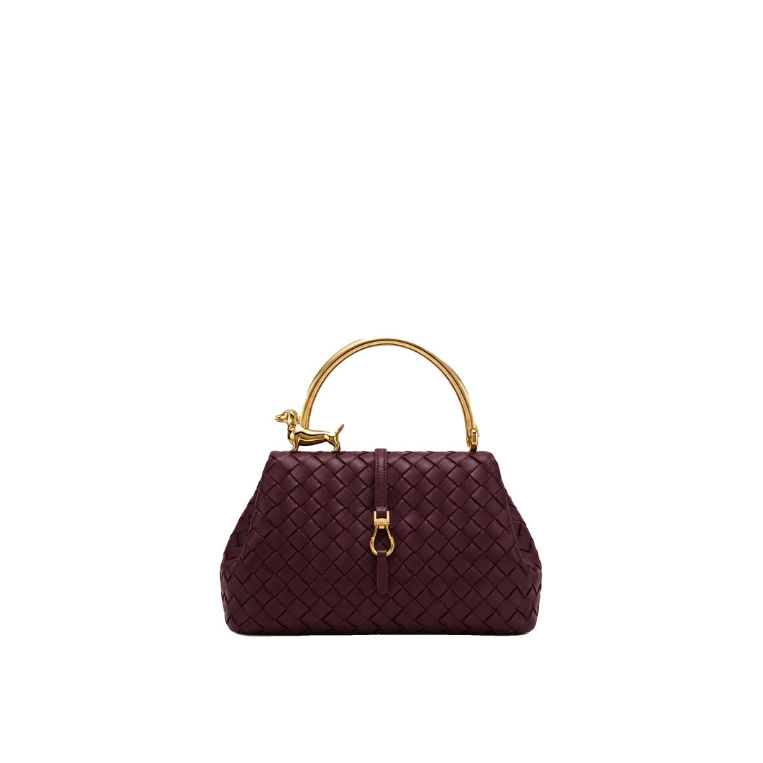 JW PEI Bruna Woven Dachshund Metal Handle Top Handle Bag - Crimson