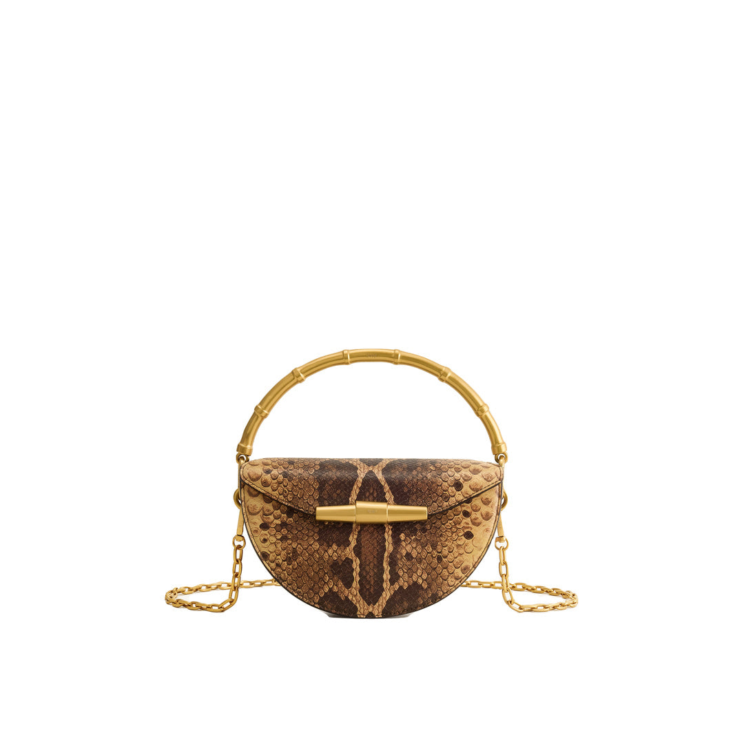 JW PEI Sylvie Snake Print Half-Moon Top Handle Bag - Yellowish Brown