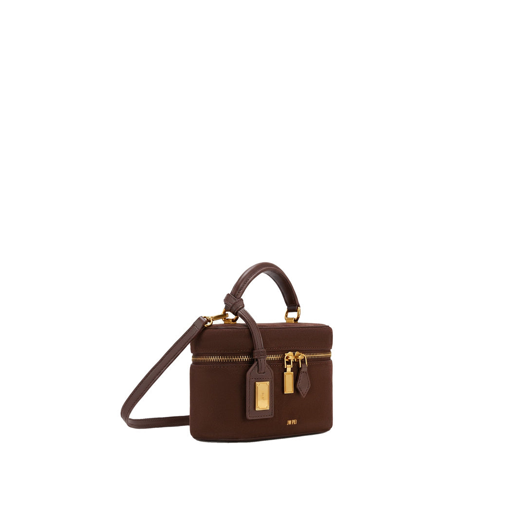JW PEI Cleo Faux Suede Box Shape Top Handle Bag - Chocolate Brown
