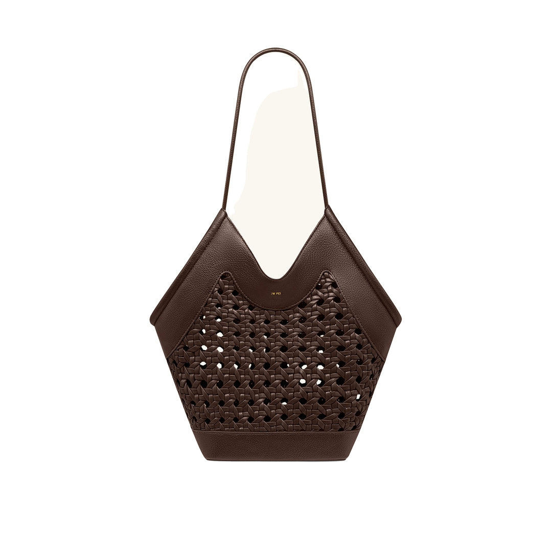 JW PEI Maribel Woven Panel Tote Bag - Dark Brown