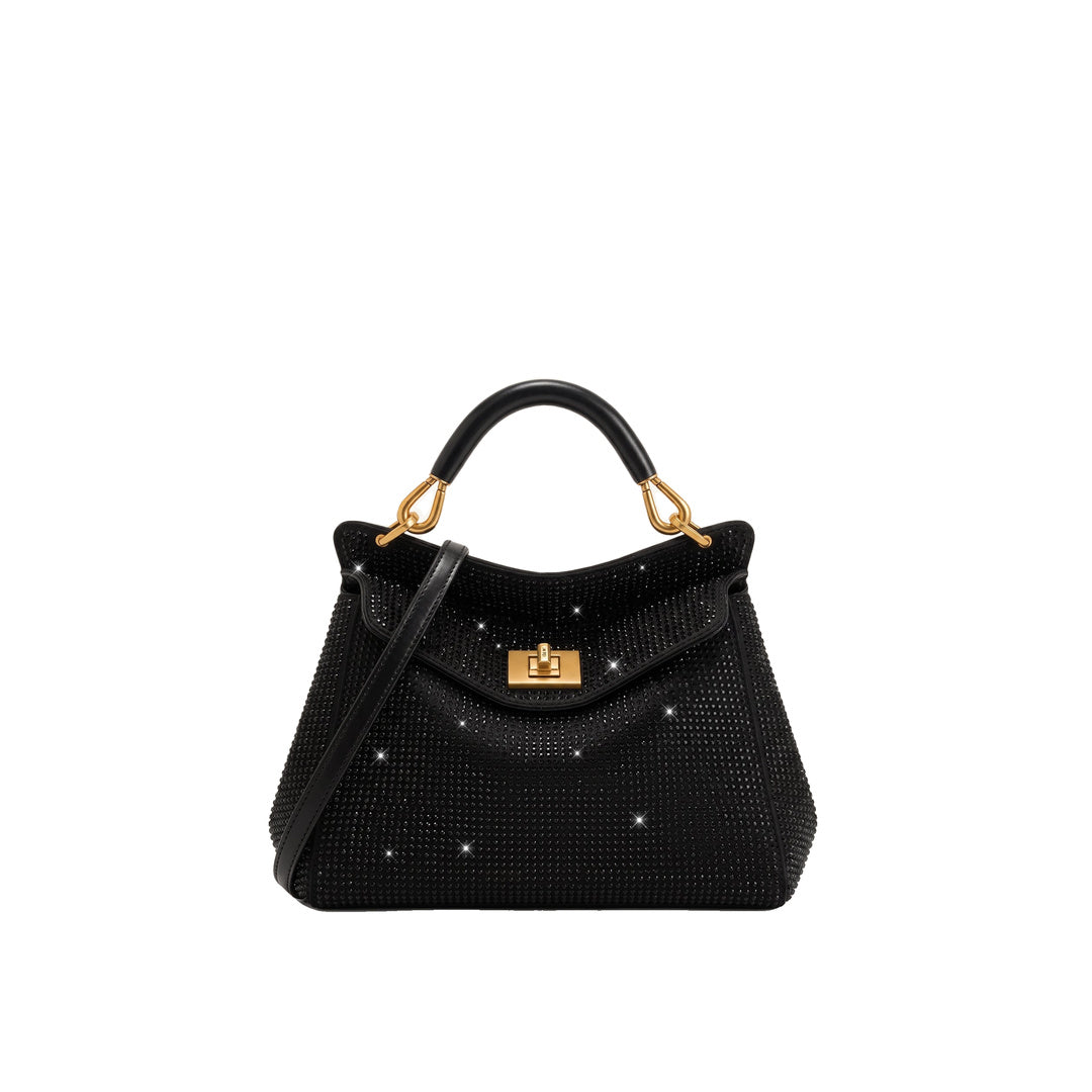 JW PEI Lucia Classic Artificial Crystal Top Handle Bag - Black