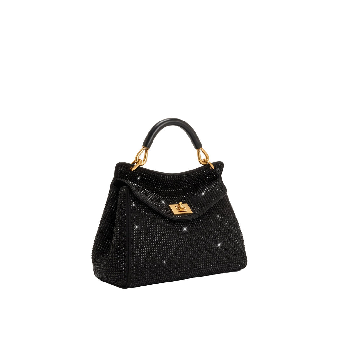 JW PEI Lucia Classic Artificial Crystal Top Handle Bag - Black