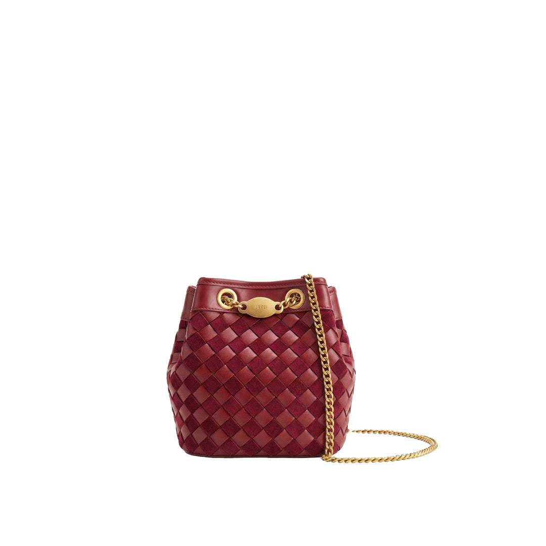 JW PEI Yara Faux Suede Hand-Woven Bucket Bag - Dark Red