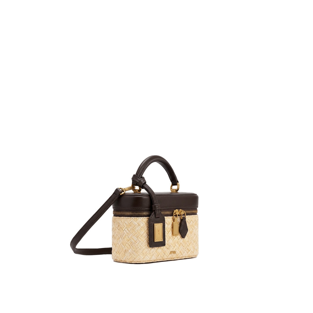 JW PEI Cleo Faux Straw Box Shape Top Handle Bag - Brown