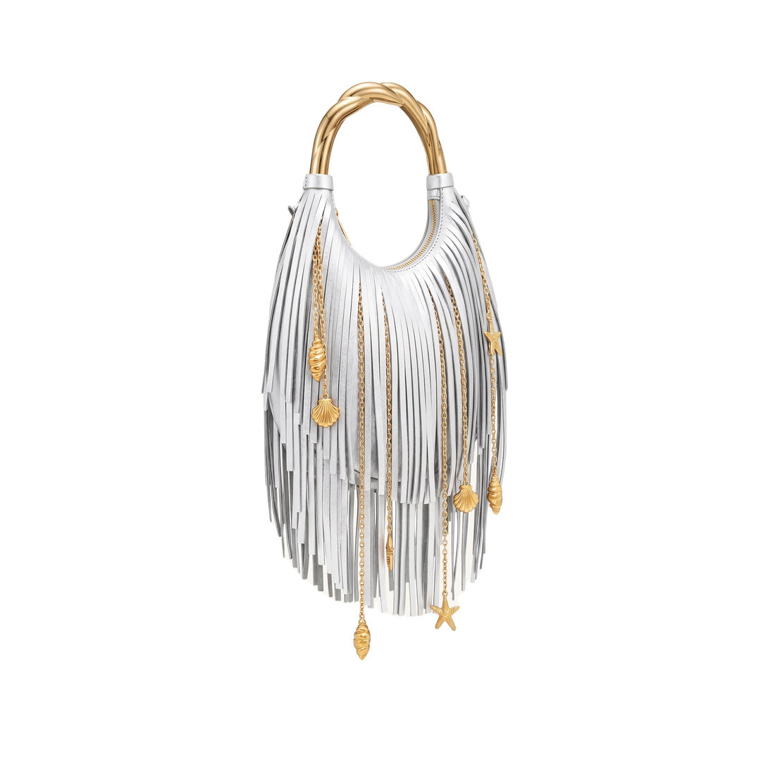 JW PEI Chloe Metal Handle Fringe Top Handbag - Silver
