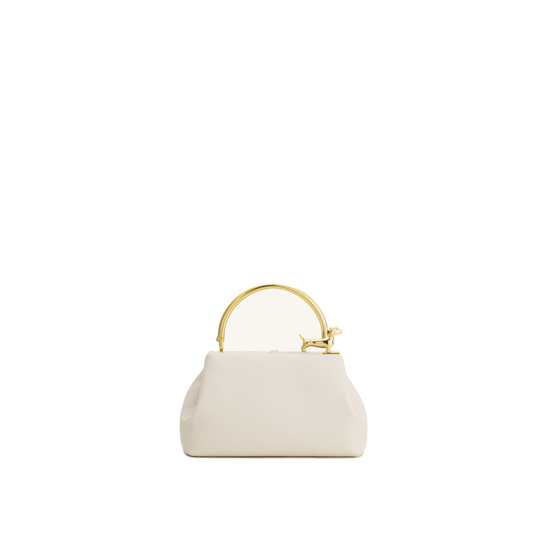 JW PEI Bruna Dachshund Metal Handle Top Handle Bag - White