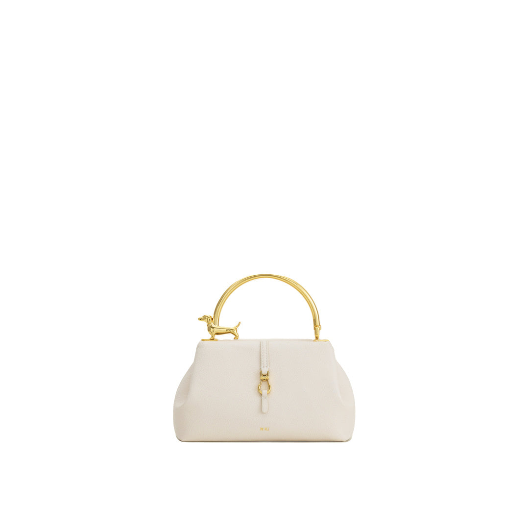 JW PEI Bruna Dachshund Metal Handle Top Handle Bag - White