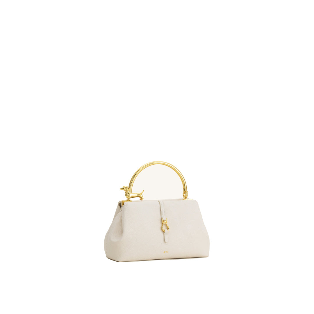 JW PEI Bruna Dachshund Metal Handle Top Handle Bag - White