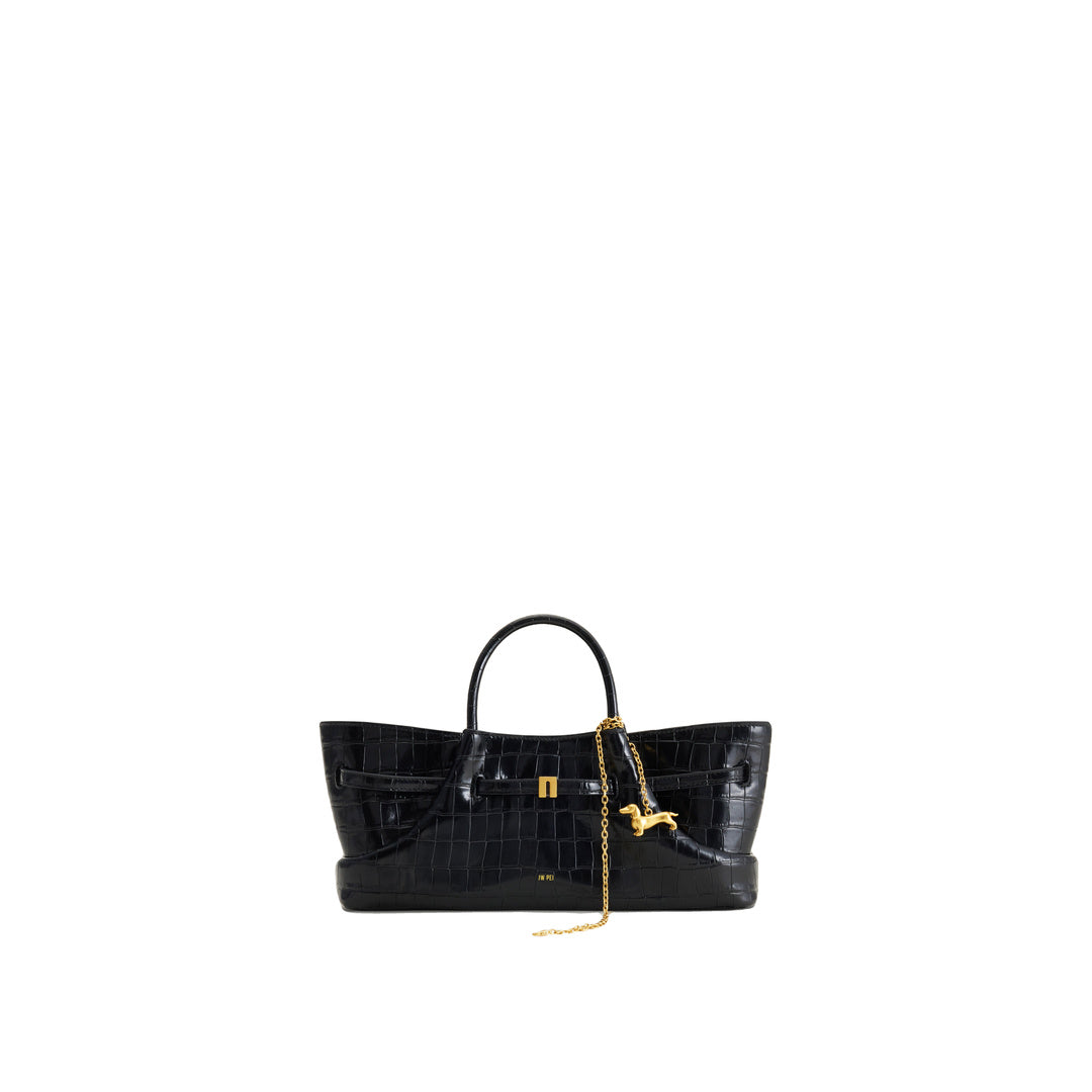 JW PEI Maeve Dachshund Metal Charm Tote Bag - Black Croc