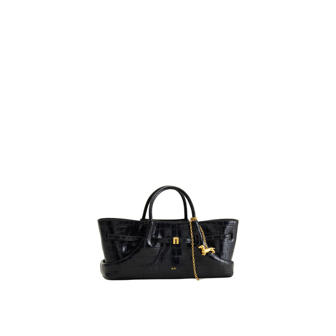 JW PEI Maeve Dachshund Metal Charm Tote Bag - Black Croc