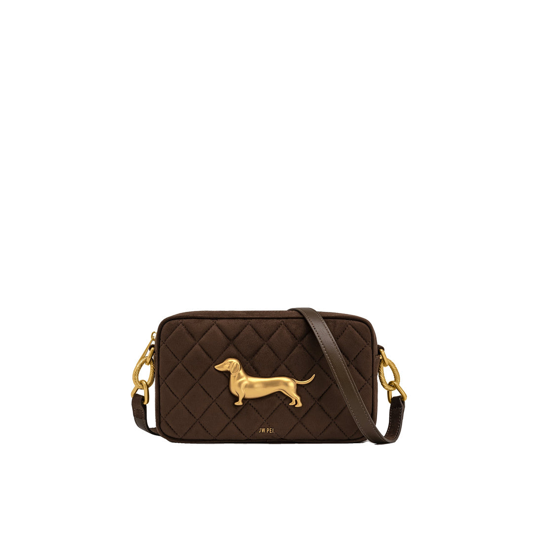 JW PEI Riley Faux Suede Dachshund Quilted Shoulder Bag - Dark Brown