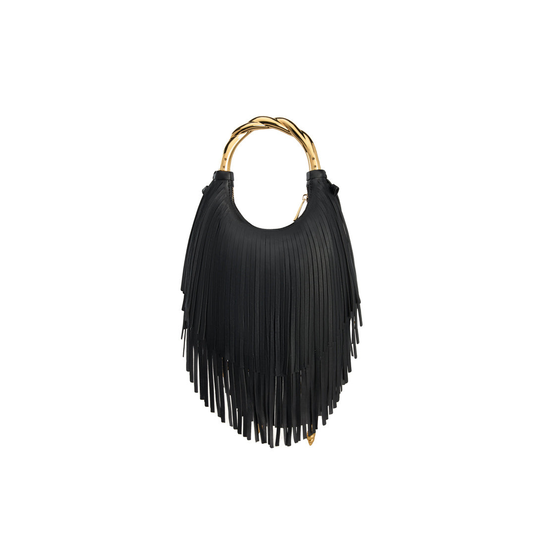 JW PEI Chloe Metal Handle Fringe Top Handbag - Black