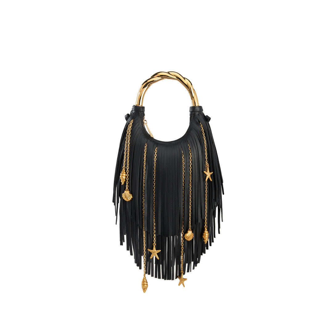 JW PEI Chloe Metal Handle Fringe Top Handbag - Black