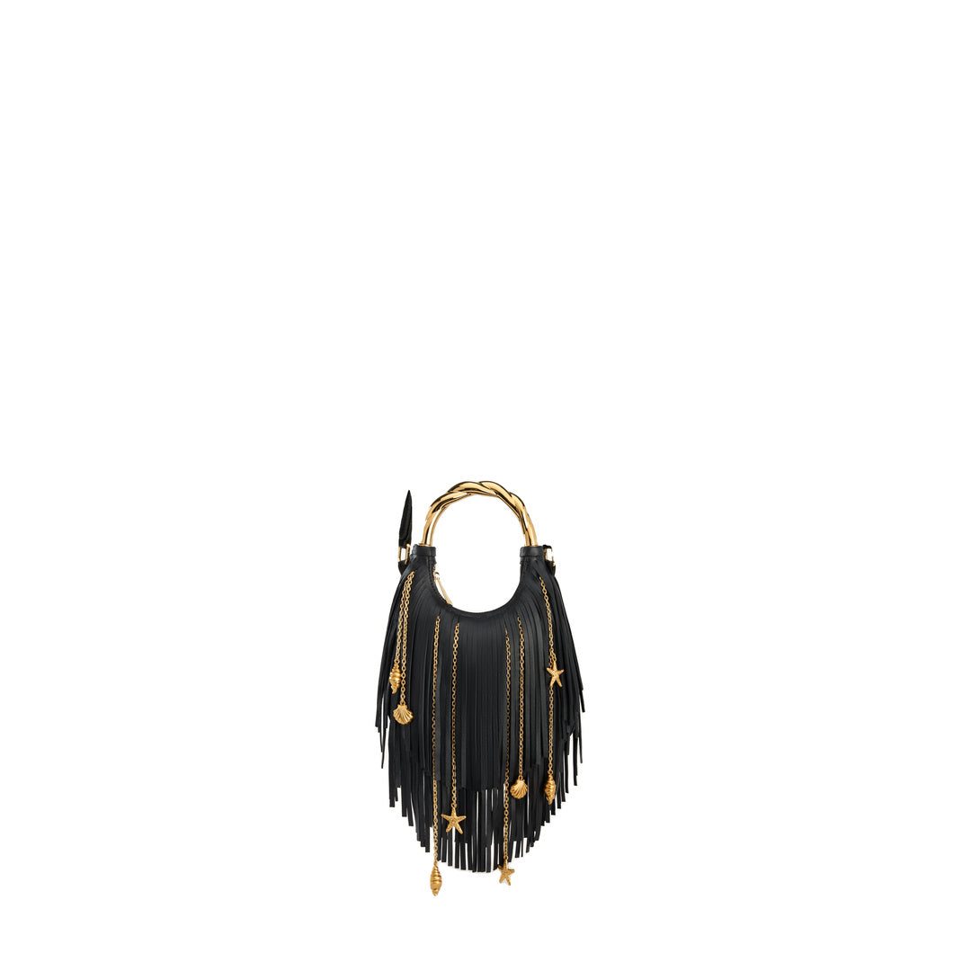 JW PEI Chloe Metal Handle Fringe Top Handbag - Black