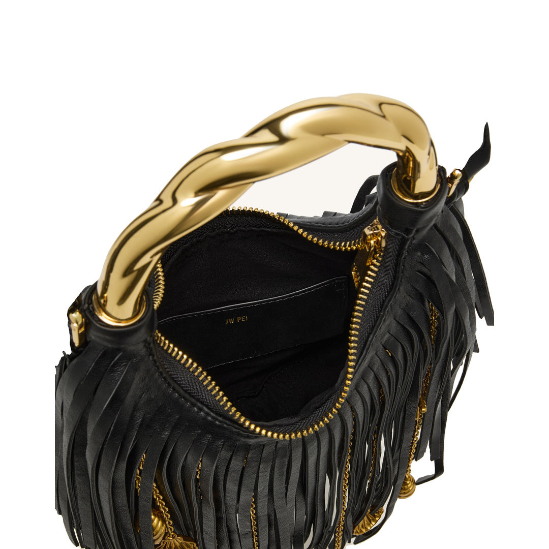 JW PEI Chloe Metal Handle Fringe Top Handbag - Black