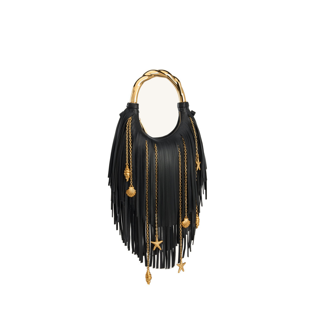 JW PEI Chloe Metal Handle Fringe Top Handbag - Black