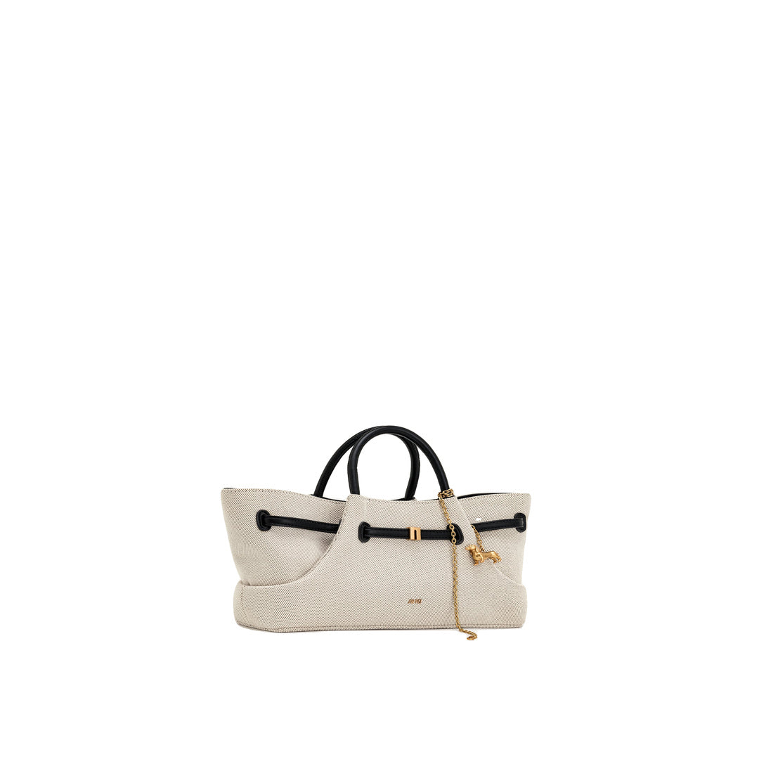 JW PEI Maeve Dachshund Metal Charm Tote Bag - Black Canvasa
