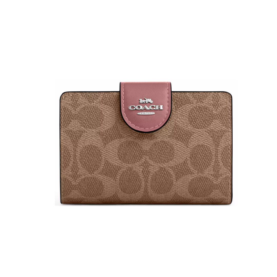 Coach Medium Corner Zip Wallet In Signature Canvas Silver pink
