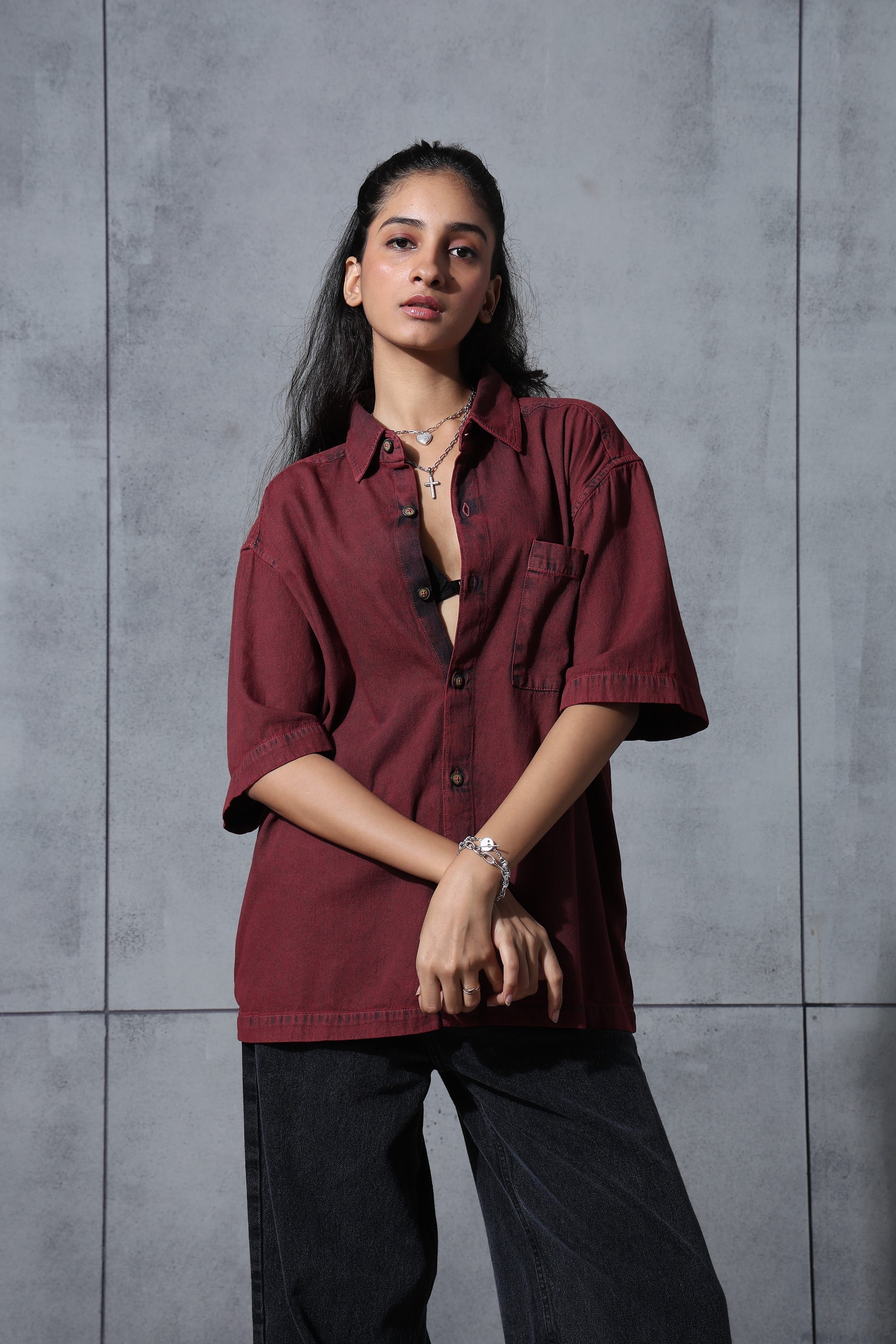 Maroon Denim Shirt