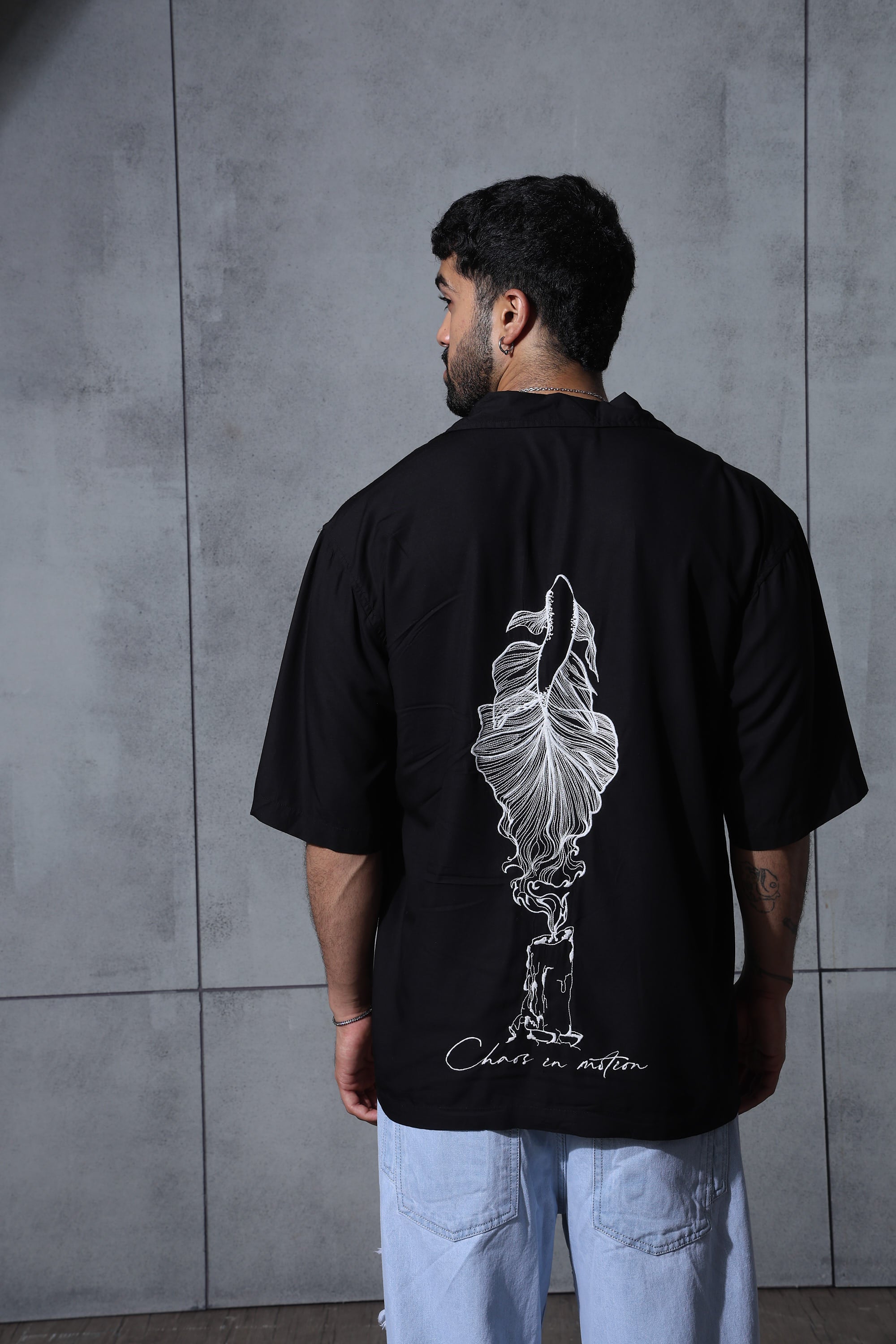 Black Fish Embroidered Tencel Shirt
