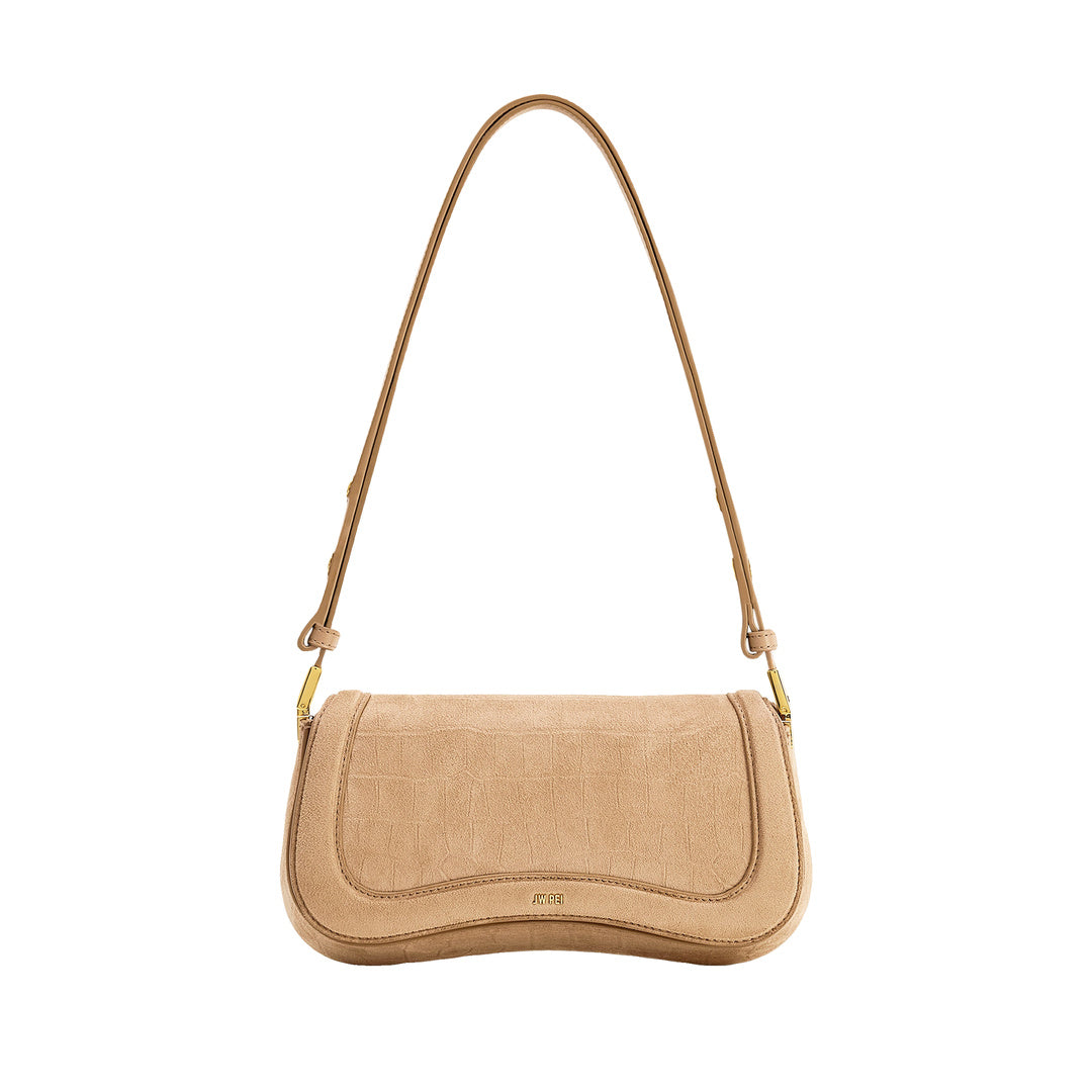 JW PEI Joy Croc-Embossed Faux Suede Shoulder Bag - Beige