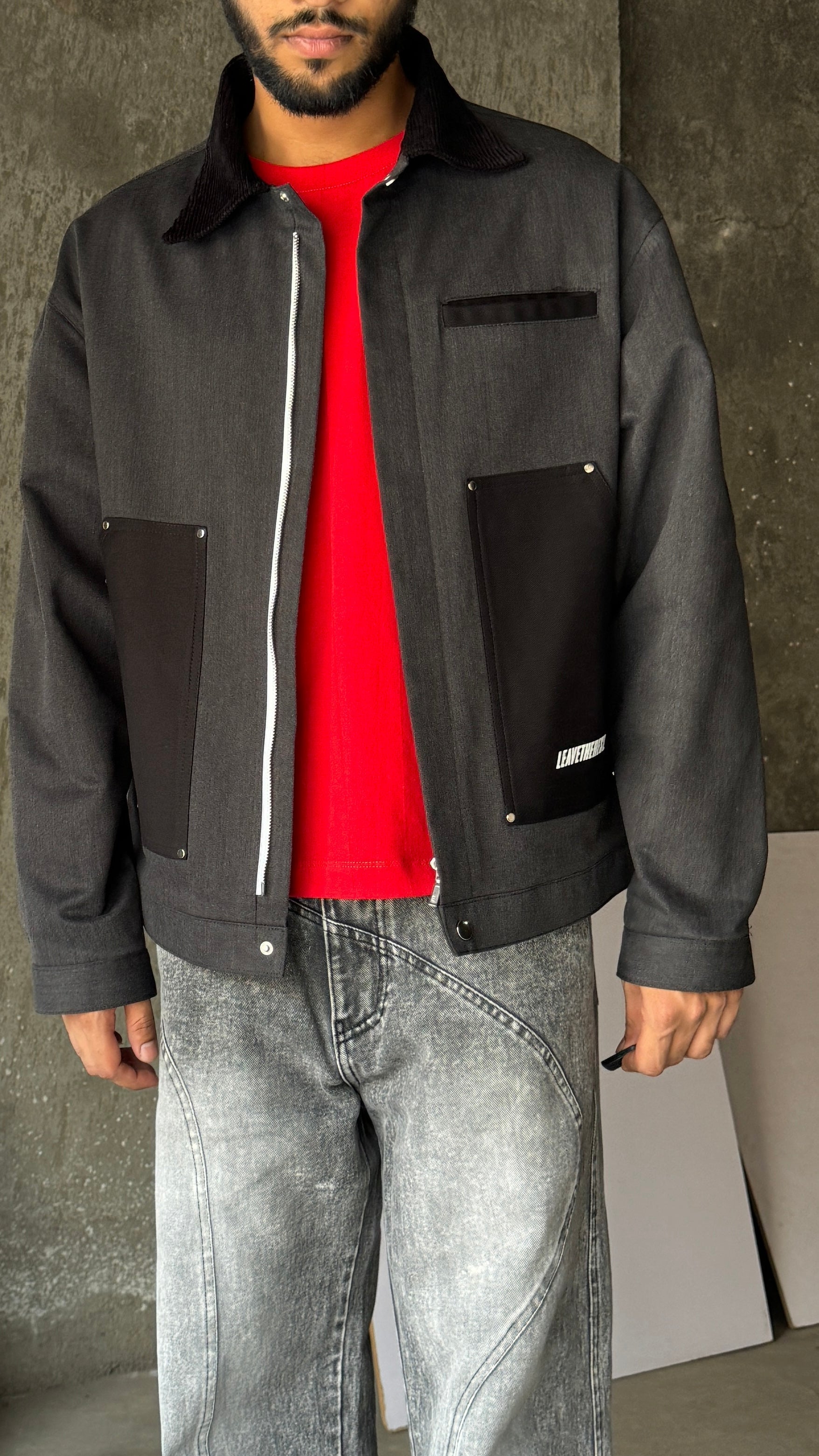 Lil denim jean jacket.(grey slub)+ Black Pockets - MTM