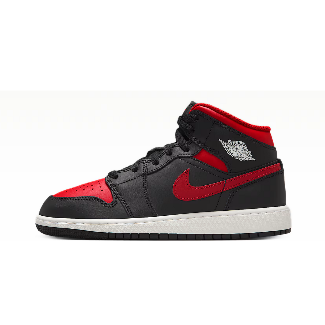 Jordan 1 Mid Black Summit White Varsity Red (GS)