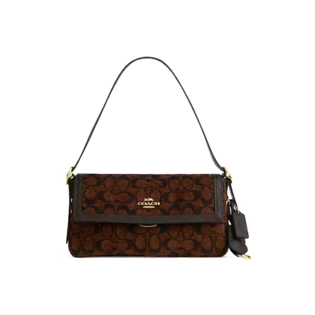Coach Etta Small Flap Shoulder Bag In Signature Chenille Gold Truffle