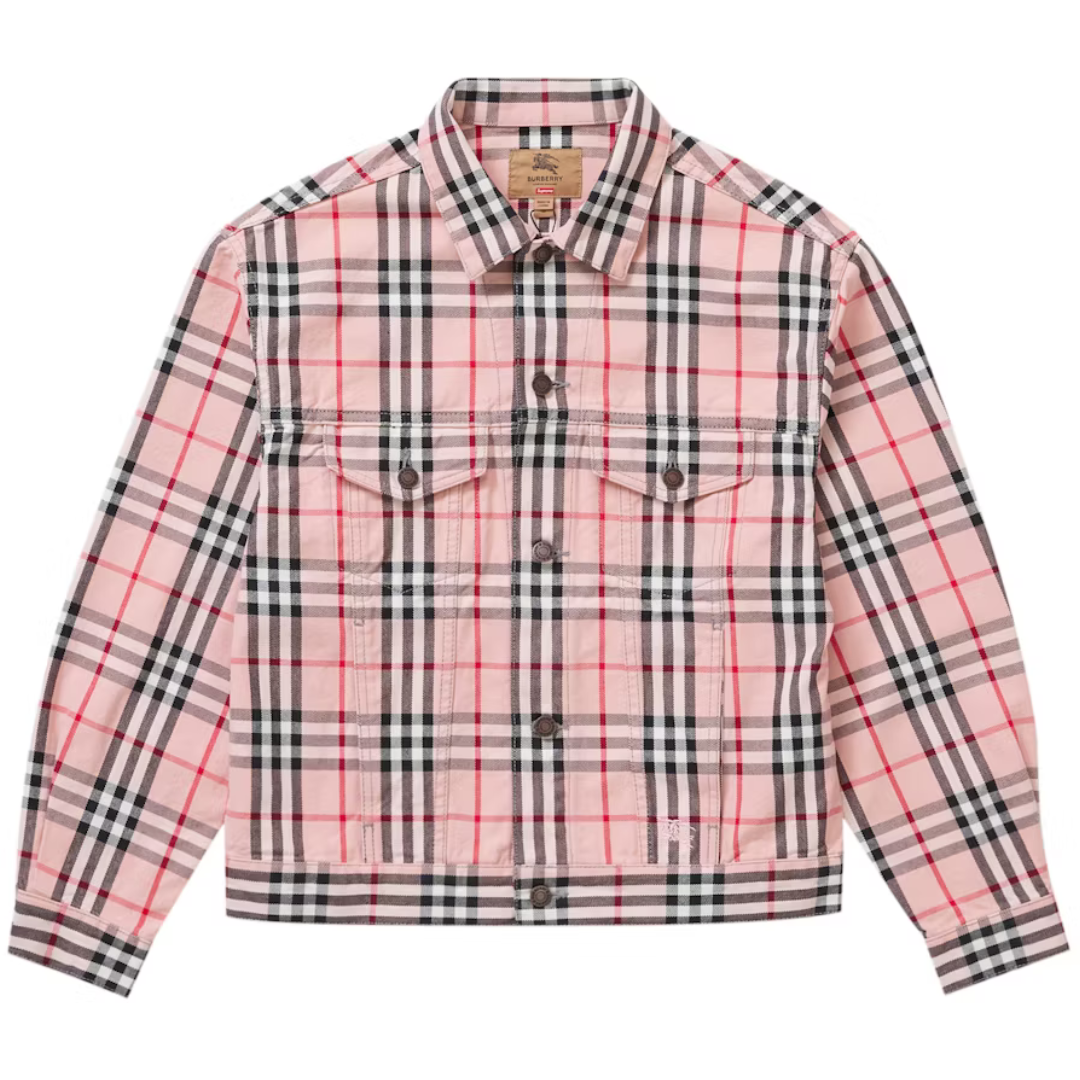 Supreme Burberry Denim Trucker Jacket Pink M