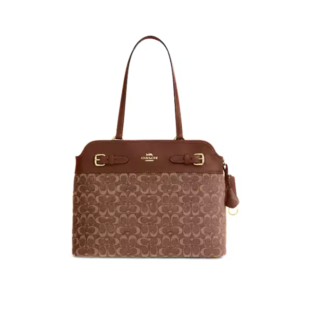 Coach Easton Tote Bag In Signature Chenille smooth leather Im Light Khaki Vintage Brown