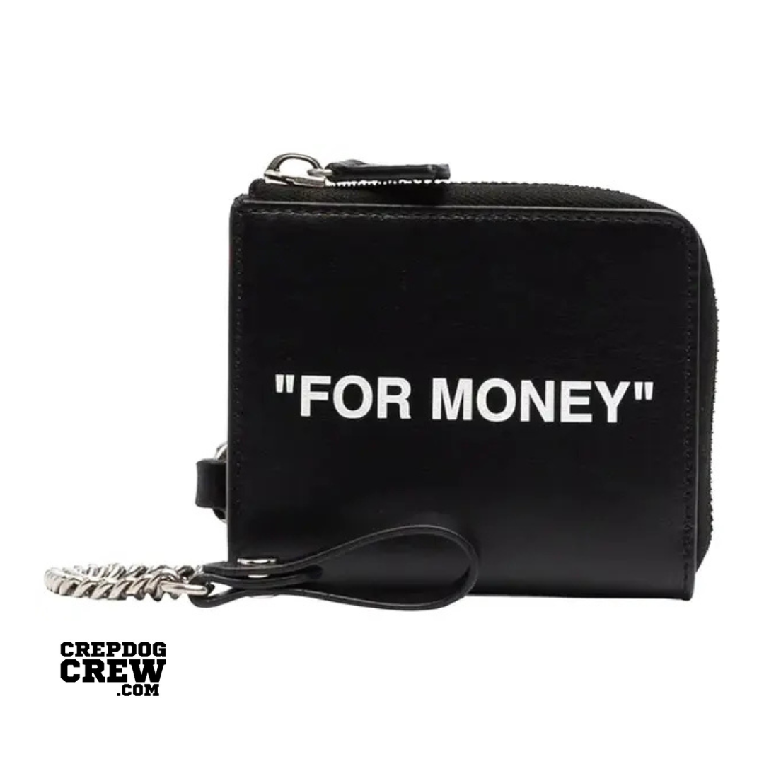 OFF-WHITE CALF SKIN QUOTE CHAIN WALLET BLACK