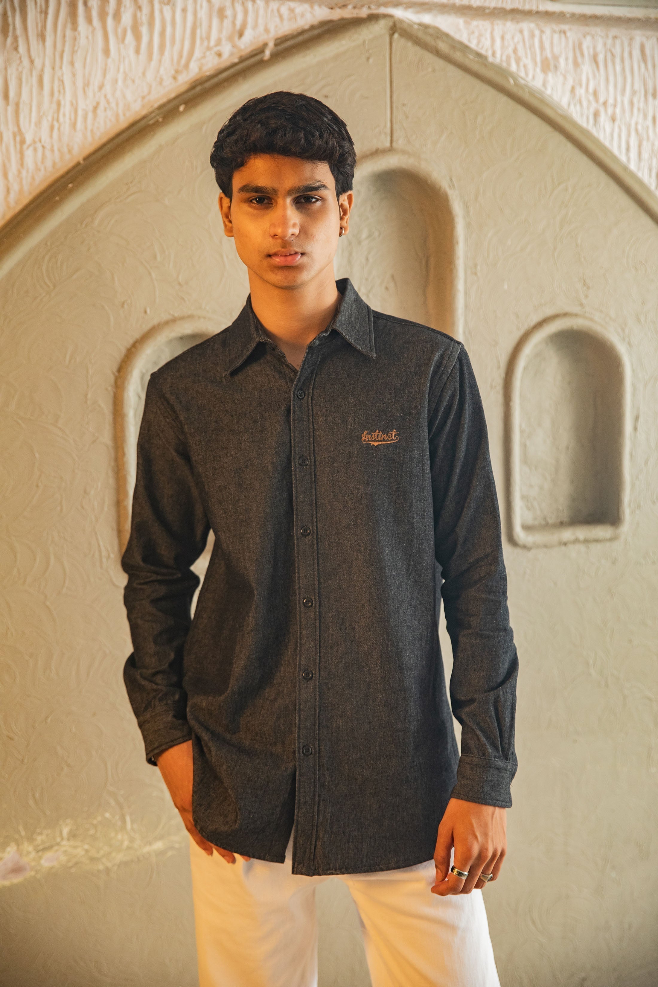 Denim Shirt - (Charcoal)