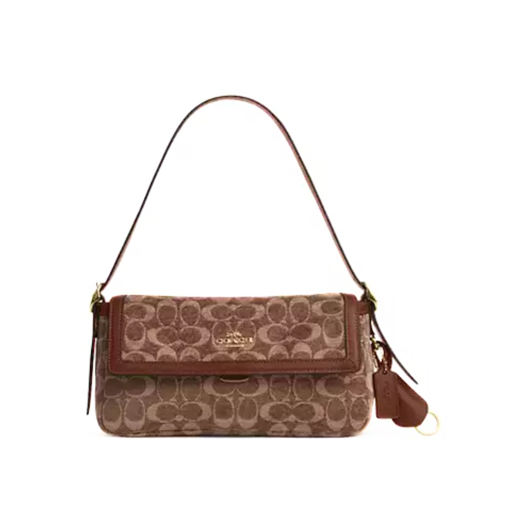 Coach Etta Small Flap Shoulder Bag In Signature Chenille Gold Light Khaki Vintage Brown