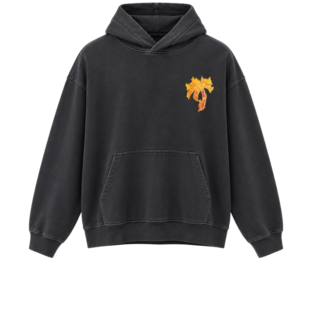 PALM ANGELS BURNING PALM HOODIE BLACK GOLD