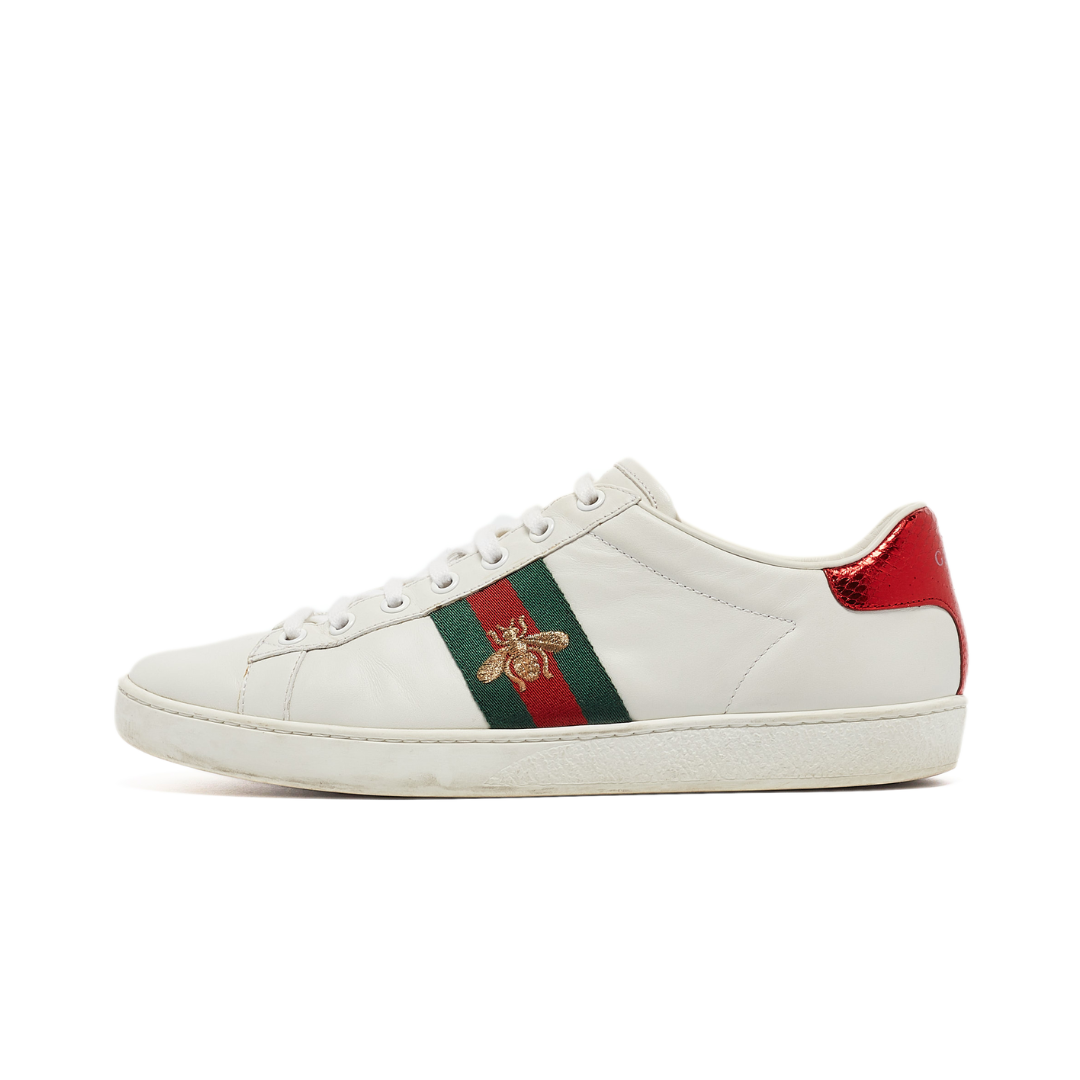 GUCCI ACE EMBROIDERED BEE WHITE