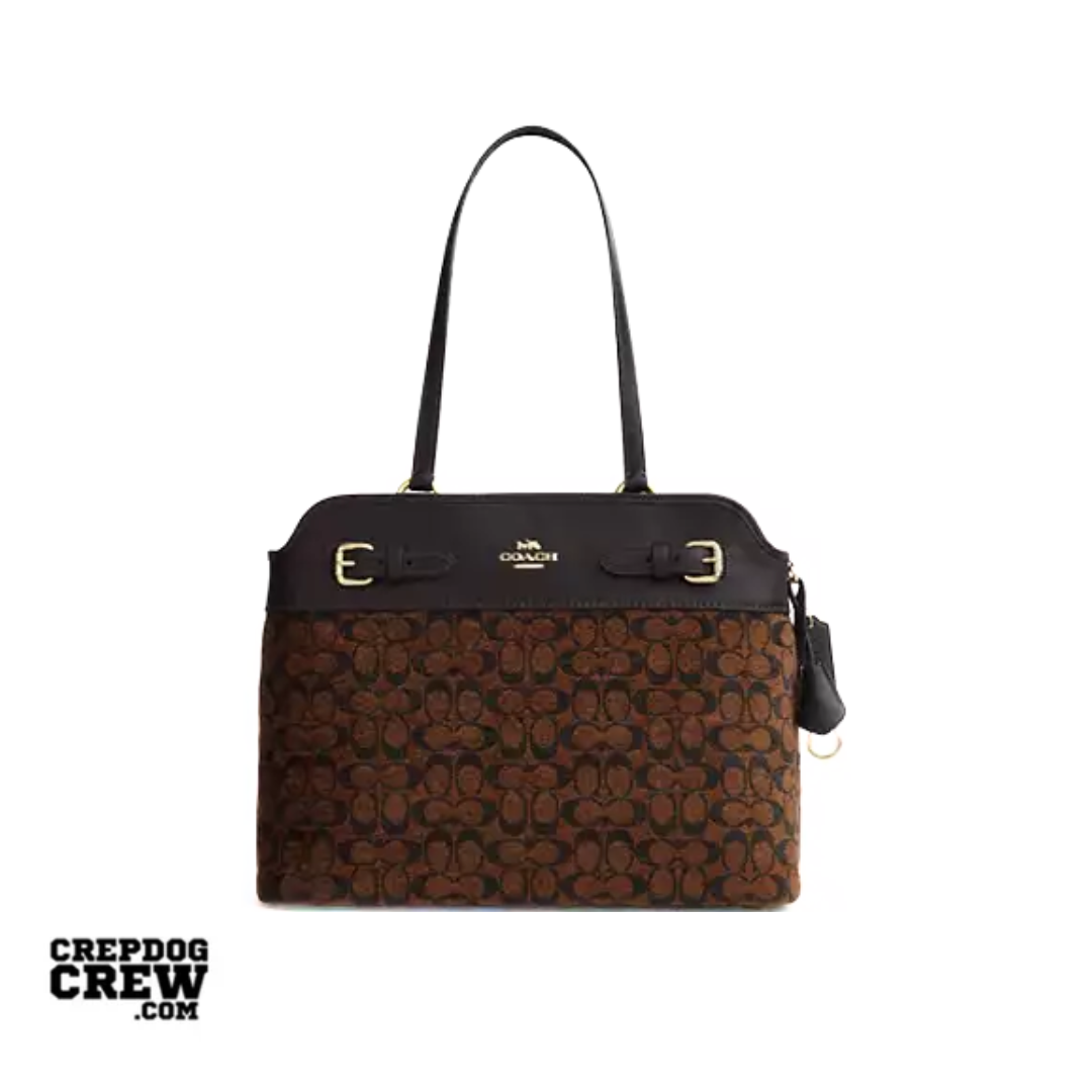Coach Easton Tote Bag In Signature Chenille smooth leather Gold Truffle