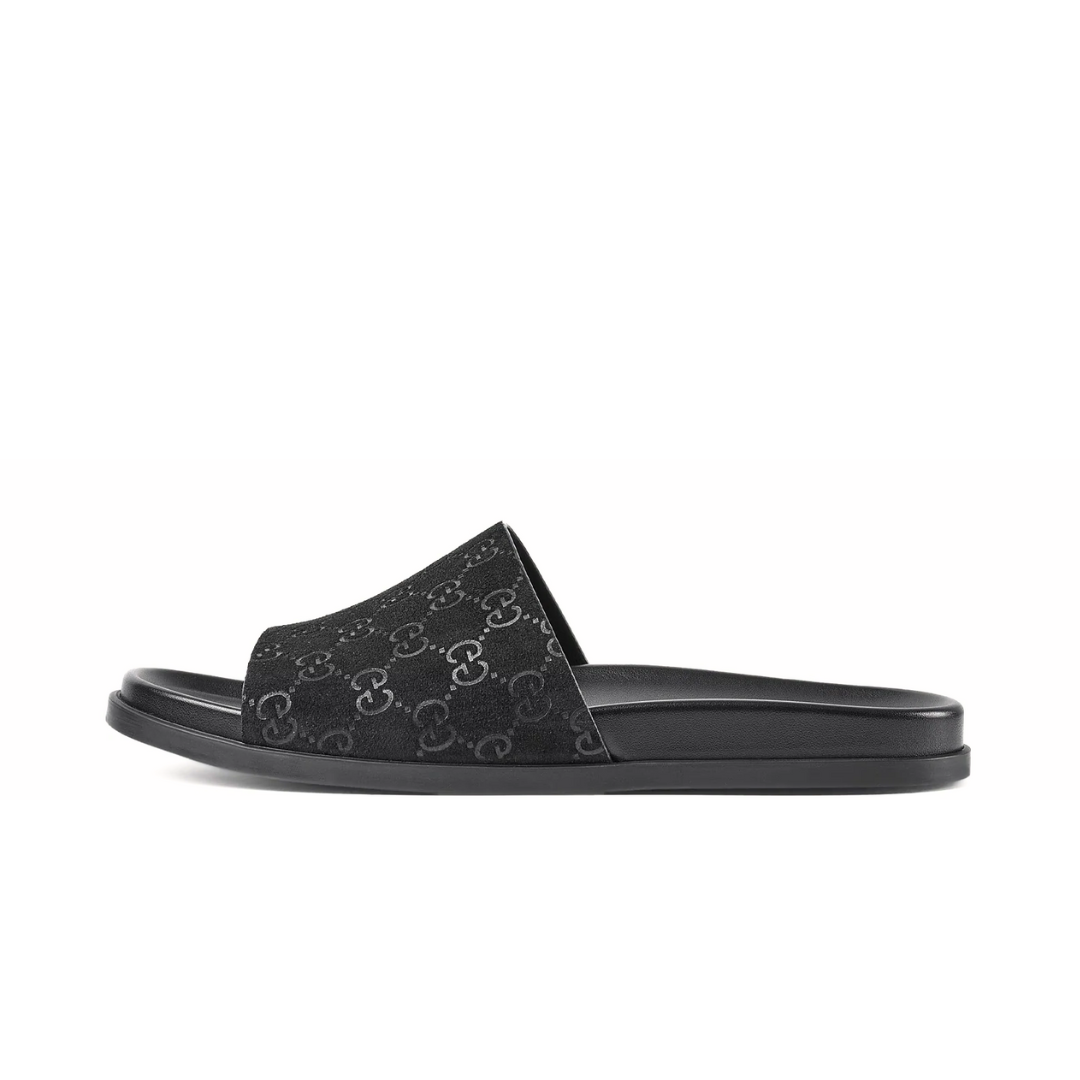 GUCCI GG LUXURY SUEDE SLIDE BLACK